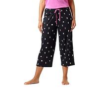 HUE Printed Knitted Capri Pyjama Pyjamas Pantalone del Pigiama, Nero-Cappello da Notte, L Donna