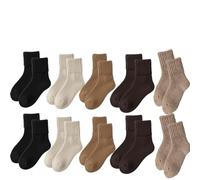 Hueborne Calzini A Metà Polpaccio Da Donna, Confezione Da 5, Calzini Caldi Invernali In Tinta Unita, Misto Lana-cotone, Comodi E Antiscivolo In Autunno(10paris)