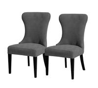 Hueborne Fodera for Sedia con Schienale Ad Ala in Velluto Blu Navy Tessuto Elasticizzato, Facile da Pulire, Adatta for Decorazioni da Festa.(Dark Grey,2)