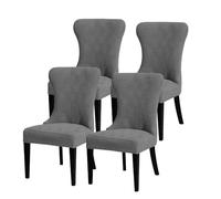 Hueborne Fodera for Sedia con Schienale Ad Ala in Velluto Blu Navy Tessuto Elasticizzato, Facile da Pulire, Adatta for Decorazioni da Festa.(Light Grey,4)