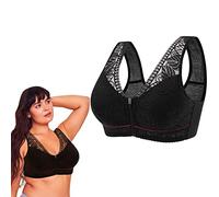 Hueborne Reggiseno senza ferretto con cerniera frontale da donna Design con cerniera in un secondo, copertura laterale liscia, tessuto traspirante(Black,L)