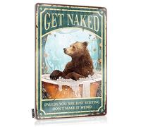 Hueivbiod Bear Bath Get Naked Unless You are Just Visiting Don'T Make It Weird, cartello vintage in latta con scritta in lingua inglese "Get Naked Unless You are Just Visiting", cartello decorativo