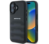 Hülle iPhone 16 Mercedes AMG Hardcase In Vera Pelle Nera Perforata Logo AMG