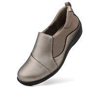 Hueneph Mocassini da donna in pelle, comodi, casual, senza lacci, leggeri, da passeggio e da lavoro per tutti i giorni, Peltro, 10.5