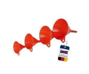 hünersdorff Set di Imbuti 4 pezzi, Rosso | Robusti imbuti da riempimento in HD-PE infrangibile con nervature di ventilazione e occhiello per appendere - Resistente ai prodotti chimici per cucina