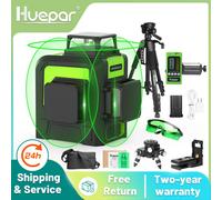 Huepar 12 Linee Kit livello laser a linea incrociata 3D Osram Raggio laser verde autolivellante 360 verticale orizzontale con treppiede ricevitore SET-1