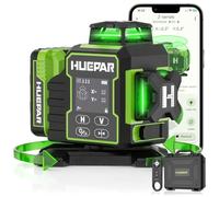 Huepar 3x360°Livella Laser Autolivellante con Bluetooth,12 Linee Verde Livello Laser dotato Base Rotante Elettrica,Grande Schermo LCD, Batterie Ricaricabili,Custodia Rigida e Telecomando-W03CG