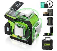 Huepar 4x360 Livella Laser Automatica, Luminosità della Linea Laser Verde Regolabile 4D, (Livello laser 3×360° con batteria agli ioni di litio e batteria AA-HX03CG)