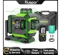 Huepar 703CG Livello laser a 12 linee con telemetro laser 3D autolivellante Linea trasversale Laser verde Regola strumenti di allineamento luminosi 3D Laser Level Set