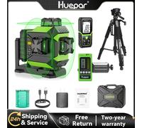 Huepar 703CG Set Livello laser a 12 linee con rilevatore, treppiede e telemetro Linea trasversale autolivellante 3D Regola strumenti laser luminosi 3D Laser Level Set