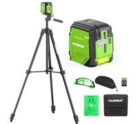 Huepar GK011DG Livella Laser Autolivellante con Treppiede 1,52 m, Laser Verde a Croce Orizzontale 110° e Verticale 110°, IP54, Borsa, Occhiali e 2 Pile AA, 30m Livella Laser per Casa, Appendere Quadri