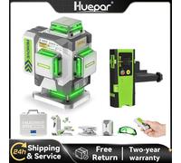 Huepar Livello laser a linee incrociate 4D ad alta precisione ±2mm/10m Strumenti laser verdi autolivellanti con batteria agli ioni di litio da 8000 mAh e ricevitore