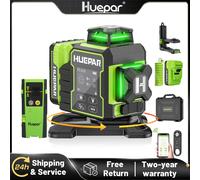 Huepar Ricevitore laser a livello laser 3D a 12 linee Linea trasversale autolivellante con base rotante elettrica Schermo LCD e telecomando W03CG Level Set