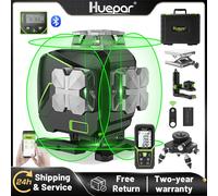 Huepar S04CG 16 linee 4D Linea trasversale Livello laser Schermo LCD Telecomando Bluetooth Strumenti laser verdi con adattatore e telemetro 4D laser level set