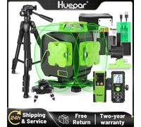 Huepar S04CG-LC Set 16 Linee Livello Laser Con Treppiede Rivelatore 4D Autolivellante Linea Trasversale Livello Verde Piastrellatura Pavimento Strumenti Laser