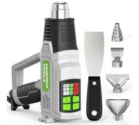 Huepar Tools Pistola ad aria calda da 2000 W con pannello di controllo LCD, 12 livelli di temperatura 50 ℃-600 ℃, 2 impostazioni del flusso d'aria, nucleo riscaldante in ceramica, ideale per fai da