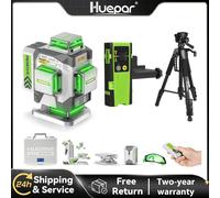 Huepar ZK04CG Set Livello laser 4D ad alta precisione ±2mm/10m Strumenti laser a linee incrociate autolivellanti con treppiede, ricevitore, telemetro 4D Laser Level Set