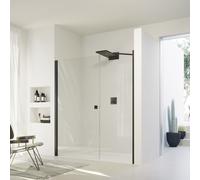 Porta a bilico Hüppe SolvaPro con pannello laterale in nicchia, fissaggio a sinistra, larghezza: 120 cm, altezza: 200 cm, 7T2904, Cabine doccia: Colore profilo Colore nero Edizione vetro ESG trasparente