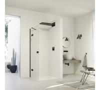 Hüppe SolvaPro porta a bilico con segmento fisso, fissaggio a sinistra, larghezza: 90 cm, altezza: 200 cm, 7T1302, Cabine doccia: Profilo colore Nero Edizione vetro ESG trasparente con ANTI-PLAQUE