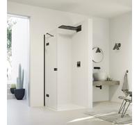 Porta a battente parzialmente intelaiata SolvaPro, a 4 angoli, con segmento fisso, montaggio a sinistra, larghezza: 1200 mm, 7T0304, Cabine doccia: Colore profilo Colore nero Edizione vetro ESG trasparente
