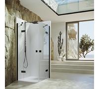 HÜPPE SolvaPro porte battante avec segment fixe, fixation à droite, sur mesure, L : 120,1-150cm, H : 200,1-220cm, 7T1483123373, 7T1483123373, Cabine doccia: Colore profilo Edizione nera Vetro ESG Priv