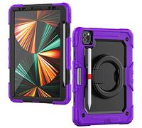 HUEZOE Custodia compatibile con iPad Pro da 11 pollici, modello 2021/2020/2018, corpo intero resistente agli urti, robusta con supporto girevole/portapenne, viola