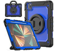 HUEZOE Custodia Compatibile iPad Pro 11 Pollici, Modello 2021/2020/2018, Cover di Protezione Antiurto per Tutto il Corpo Rigide Robusta con Supporto Girevole/Portapenna, Blu Nero