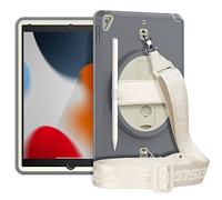 HUEZOE Custodia per iPad 9/8/7 (10.2 pollici), modello 2021/2020/2019), Custodia Protettiva Integrale Antiurto con Supporto Rotativo a 360 Gradi Cinturino con Porta Stylo, Grigio