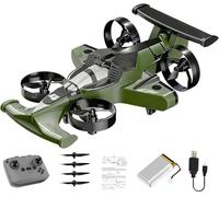 HUFENYU Drone Volante For Auto RC 2 In 1, Ricaricabile, A Doppia Modalità, Con Telecomando, For Auto Acrobatiche Alla Deriva Ad Alta Velocità A 360°, 2,4 Ghz, 4 Ruote Motrici(Green+Battery*1)