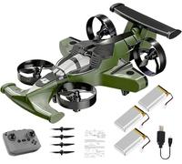 HUFENYU Drone Volante For Auto RC 2 In 1, Ricaricabile, A Doppia Modalità, Con Telecomando, For Auto Acrobatiche Alla Deriva Ad Alta Velocità A 360°, 2,4 Ghz, 4 Ruote Motrici(Green+Battery*3)