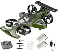 HUFENYU Drone Volante For Auto RC 2 In 1, Ricaricabile, A Doppia Modalità, Con Telecomando, For Auto Acrobatiche Alla Deriva Ad Alta Velocità A 360°, 2,4 Ghz, 4 Ruote Motrici(Green+Battery*2)