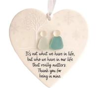 HUFENYU Ornamento Ricordo A Forma di Cuore in Vetro di Mare, Cuore Dell'amicizia Senza Tempo, Ornamento Ricordo A Forma di Cuore in Ceramica, Ornamenti da Appendere All'albero(1pcs)
