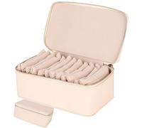 HUFENYU Scatola Portagioie da Viaggio con Piccole Tasche, Grande capacità, Custodia Organizer for Gioielli Impermeabile con 12 Tasche Rimovibili for Orecchini E Collane(Beige)