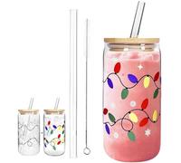 HUFENYU Tazza Di Natale Che Cambia Colore Tazza Di Vetro Che Cambia Colore For Natale Carine Tazze Di Vetro Con Coperchi E Cannucce For Caffè Freddo, Frullati, Cocktail(380ml)