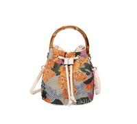 HUFFA Borsa a Secchiello Ricamata da Donna - Elegante Borsa a Tracolla e a Spalla in Paglia con Fiori for la Spiaggia e l'uso Casual(Arancia)