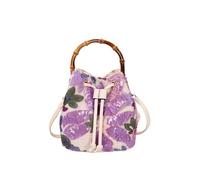 HUFFA Borsa a Secchiello Ricamata da Donna - Elegante Borsa a Tracolla e a Spalla in Paglia con Fiori for la Spiaggia e l'uso Casual(Viola)