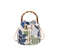 HUFFA Borsa a Secchiello Ricamata da Donna - Elegante Borsa a Tracolla e a Spalla in Paglia con Fiori for la Spiaggia e l'uso Casual(Blue)