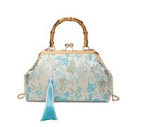 HUFFA Borsa Cheongsam vintage in raso di seta con ricamo di zucca e chiusura con nodo di bambù(Blue)