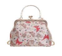 HUFFA Borsa con clip portatile con ricamo a farfalla | Borsa a conchiglia Qipao in stile etnico con tracolla a catena for uso a tracolla e a spalla(Red1)