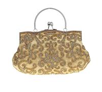 HUFFA Borsa da pranzo retrò ricamata con perline fatte a mano | Elegante borsa for banchetti Cheongsam for occasioni speciali(Gold)