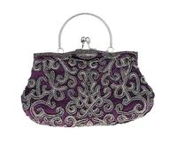 HUFFA Borsa da pranzo retrò ricamata con perline fatte a mano | Elegante borsa for banchetti Cheongsam for occasioni speciali(Viola)