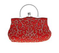 HUFFA Borsa da pranzo retrò ricamata con perline fatte a mano | Elegante borsa for banchetti Cheongsam for occasioni speciali(Rosso)