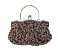 HUFFA Borsa da pranzo retrò ricamata con perline fatte a mano | Elegante borsa for banchetti Cheongsam for occasioni speciali(Coffee)