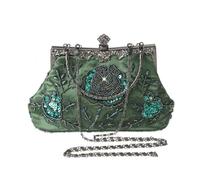HUFFA Borsa da sera ricamata con perline retrò fatta a mano - Elegante borsa con perline in stile Cheongsam(Darkgreen)
