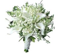 HUFFA Bouquet artificiale di orchidea e mughetto for la decorazione di nozze - Composizione floreale for damigella d'onore(Bianca)