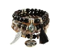 HUFFA Bracciale con perline impilate multistrato - Gioielli in stile etnico boemo da donna(black)