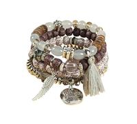 HUFFA Bracciale con perline impilate multistrato - Gioielli in stile etnico boemo da donna(Grey)