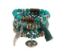 HUFFA Bracciale con perline impilate multistrato - Gioielli in stile etnico boemo da donna(Malachite green)