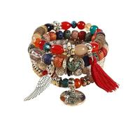 HUFFA Bracciale con perline impilate multistrato - Gioielli in stile etnico boemo da donna(RedColorful)