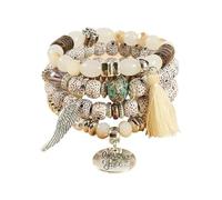 HUFFA Bracciale con perline impilate multistrato - Gioielli in stile etnico boemo da donna(RiceWhite)